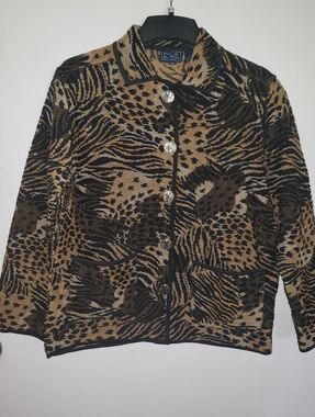 Jane Ashley Animal Patterned Tapestry Blazer Vtg Y2K New - Brown Black S/M